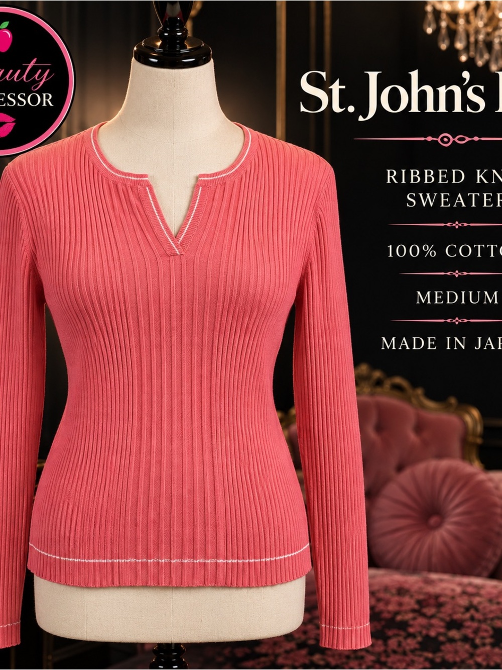 💕St. John’s Bay Y2K Coral Rose Ribbed Cotton Sweater Medium